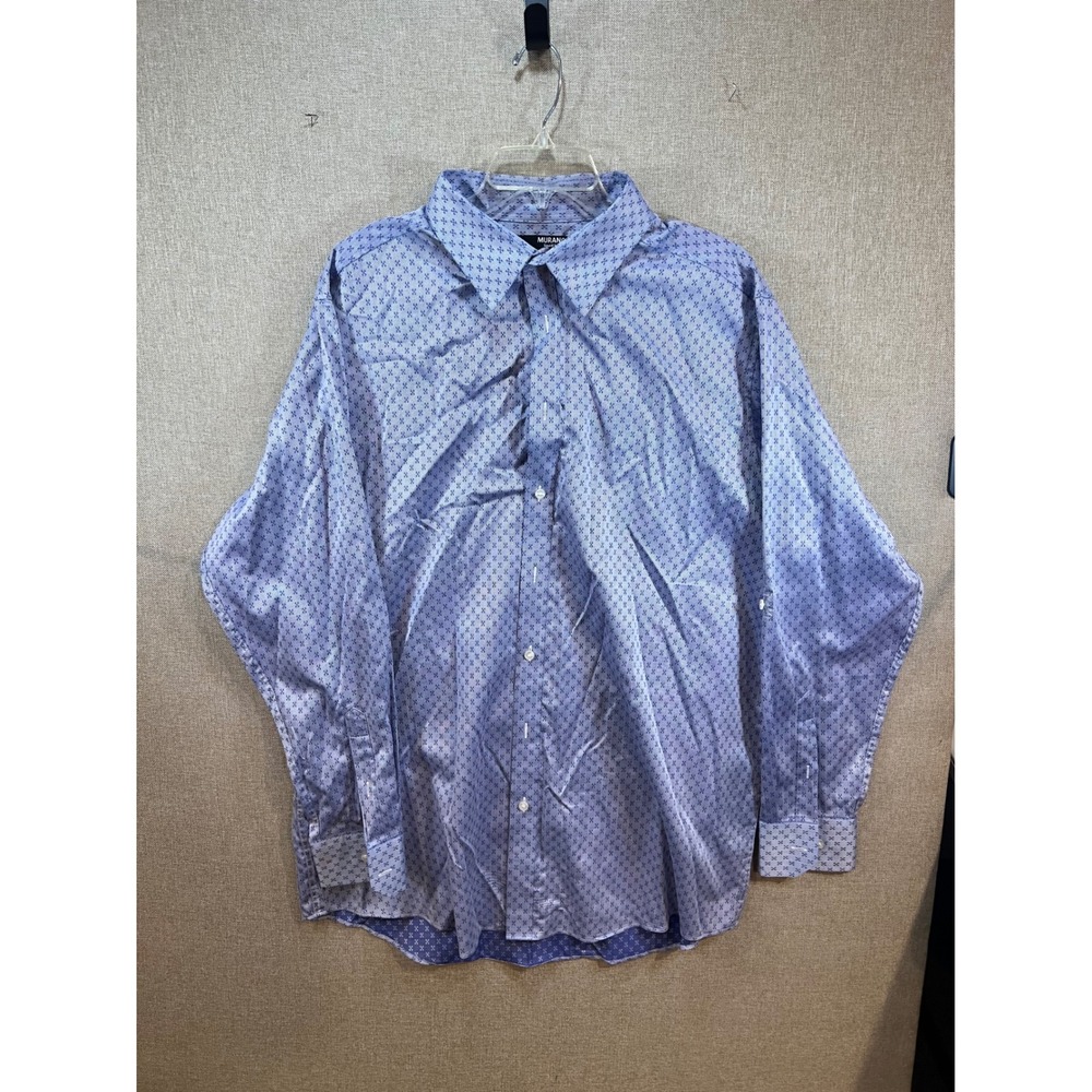 Murano Liquid Luxury Mens 2XT Blue Geometric Long Sleeve Button Down Shirt